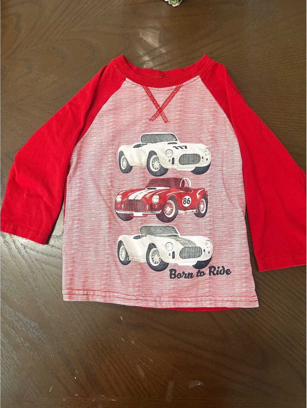 Nannette Kids 3T Red and White Long Sleeve Cotton Shirt with Car Graphics